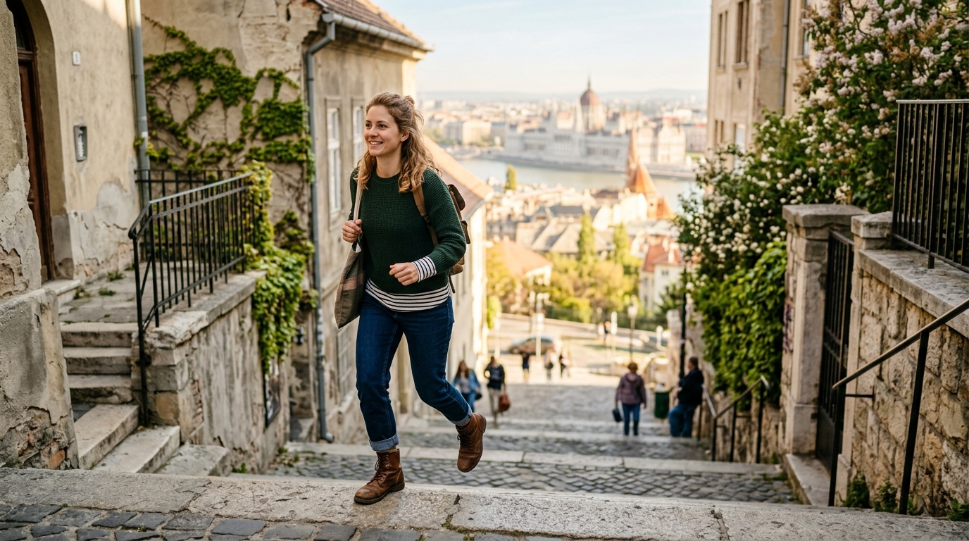 Reggeli séta egy budapesti pedagóguslépcsőn